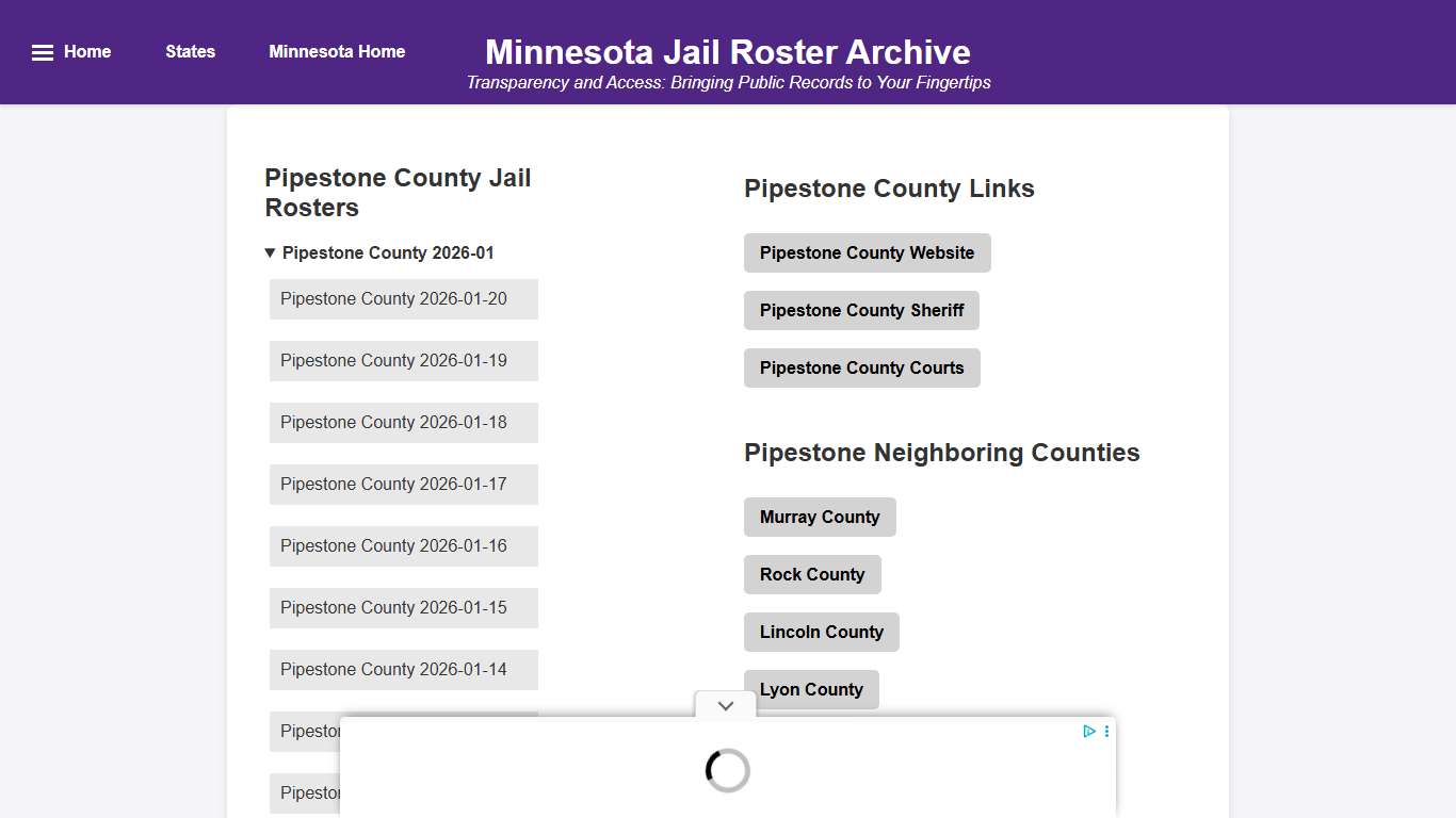 Pipestone County - Minnesota Jail Rosters